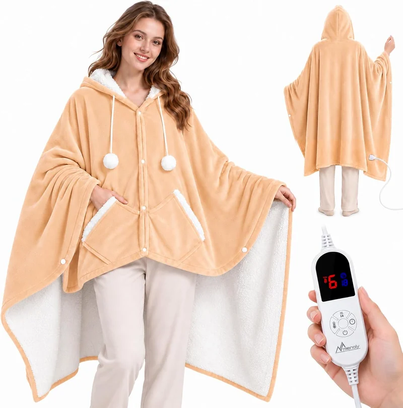 Hooded heated shawl, Apricot, view 1