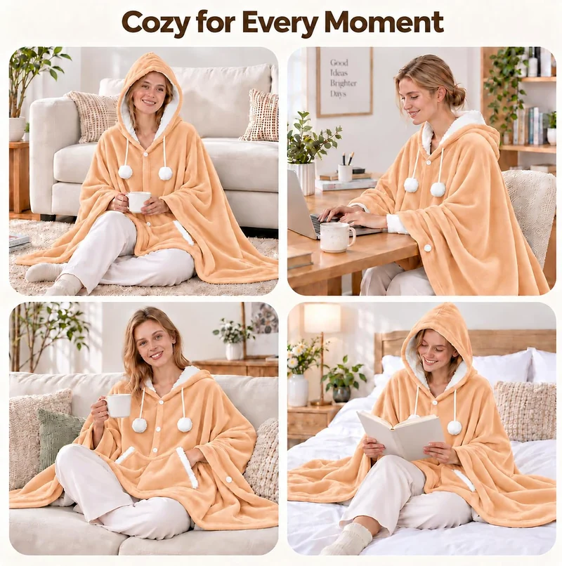 Hooded heated shawl, Apricot, view 4
