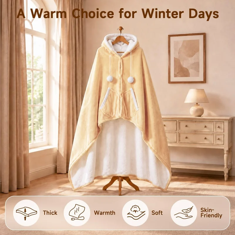 Hooded heated shawl, Apricot, view 5