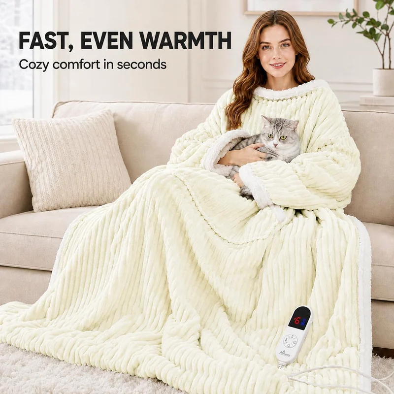 Sleeved heated blanket, Pearl Ivory, view 4