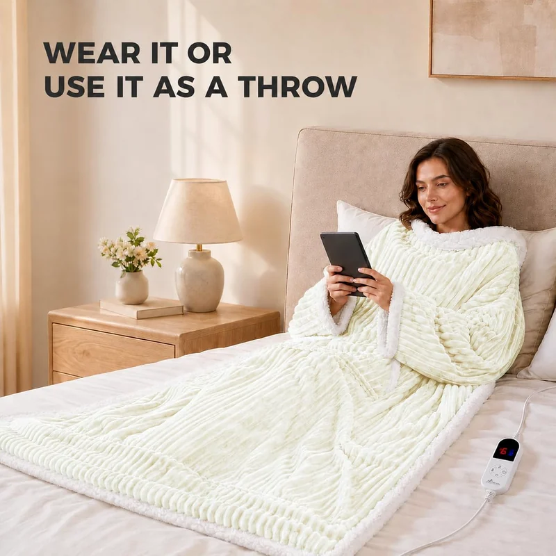 Sleeved heated blanket, Pearl Ivory, view 5