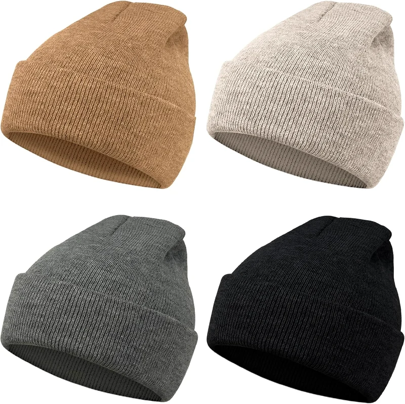 Kids cuffed beanies, Neutral four-color set, view 1