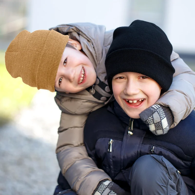 Kids cuffed beanies, Neutral four-color set, view 3