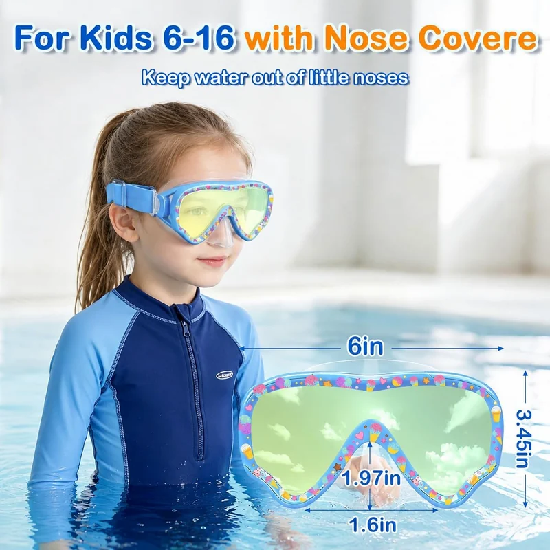 Kids swim mask, Blue · Fabric strap, view 3