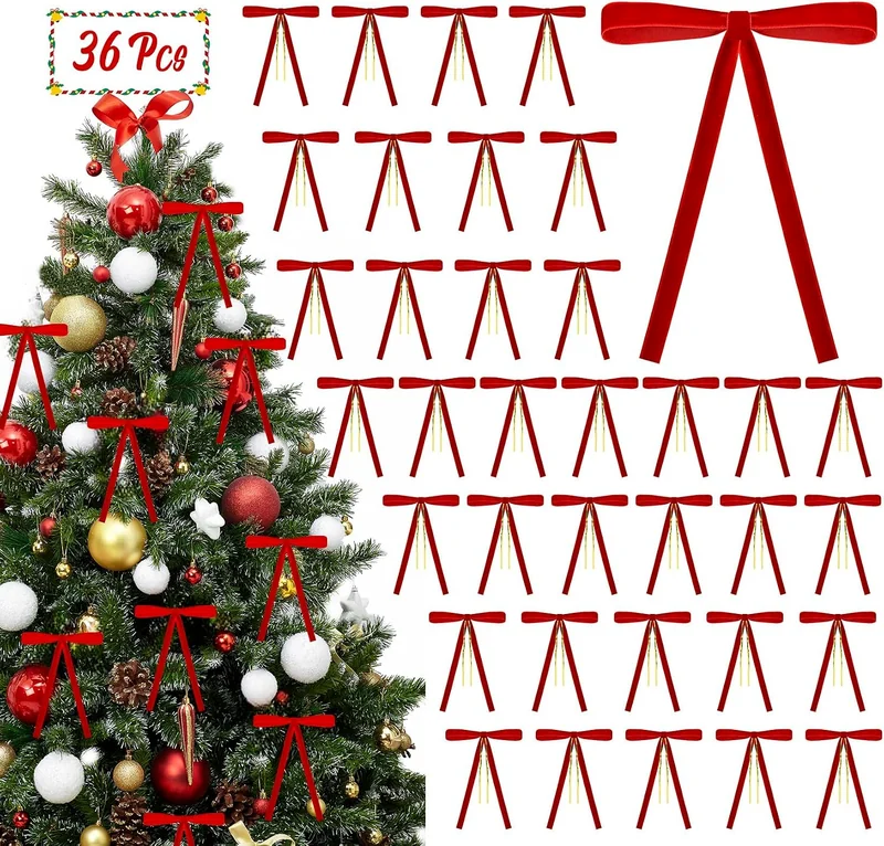 Red velvet decorating bows, 36-pack · 5 × 7 inches, view 1
